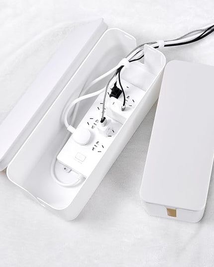 Cable Management Box, 2 Pack Large & Medium Cable Organizer Box with 17 PCS Cable Management Set, Cord Organizer Box to Hide Surge Protector on Desk or Floor (White)