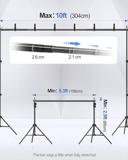 EMART Backdrop Stand 10x8.5ft(WxH) Photo Studio Adjustable Background Stand Support Kit with 2 Crossbars, 8 Backdrop Clamps, 2 Sandbags and Carrying Bag for Parties Events Decoration