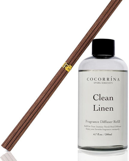 Cocorrína Clean Linen Scented Reed Diffuser Oil with 8 Sticks Fragrance for Bedroom, Bathroom, Oil Diffuser, Home Décor, 6.7 fl oz. (200 ml)