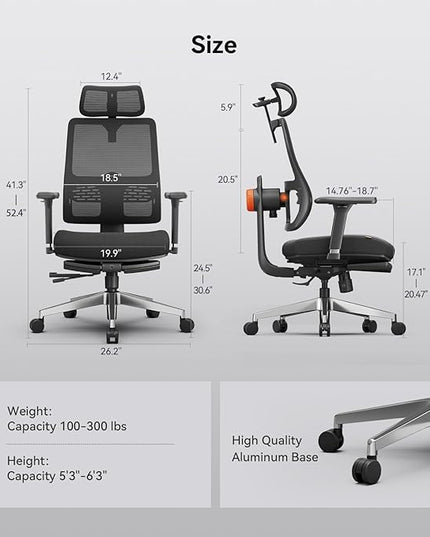 Newtral Ergonomic Office Chair-Home Office Desk Chair with Footrest, Auto-Following Backrest & Headrest, 4D Armrests, 96°-136° Recline
