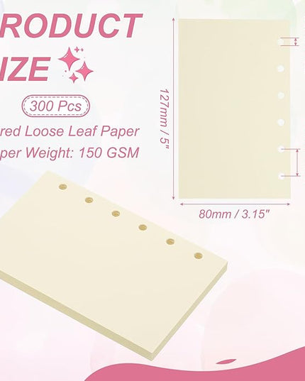 PATIKIL Colored Loose Leaf Paper, 5" x 3.2"(A7) 300 Sheets 6 Holes Punched 150GSM Blank Binder Refill Paper Supplies for Office Note Taking Teacher Planner Journal Notebook, Beige