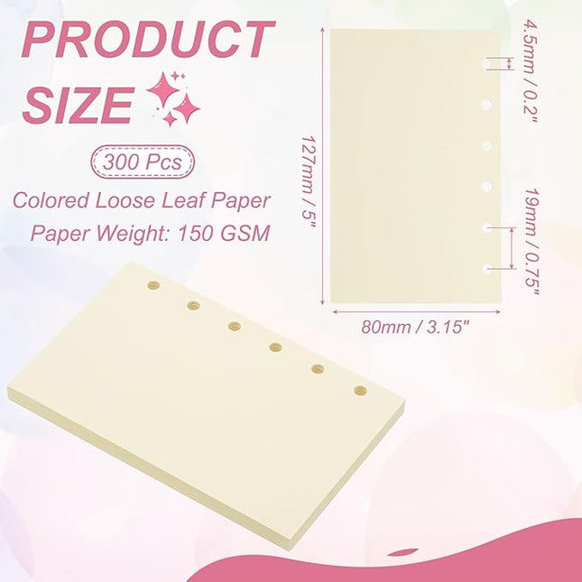 PATIKIL Colored Loose Leaf Paper, 5" x 3.2"(A7) 300 Sheets 6 Holes Punched 150GSM Blank Binder Refill Paper Supplies for Office Note Taking Teacher Planner Journal Notebook, Beige