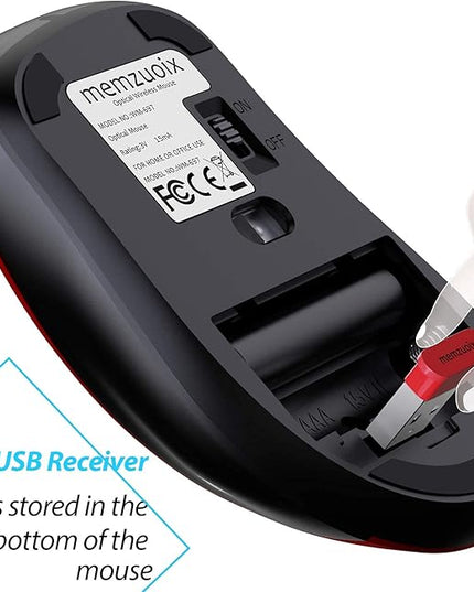 memzuoix 2.4G Wireless Mouse, 1400 DPI Mobile Optical Cordless Mouse with USB Receiver, Portable Computer Mice for Laptop, PC, Desktop, MacBook, 5 Buttons, Red
