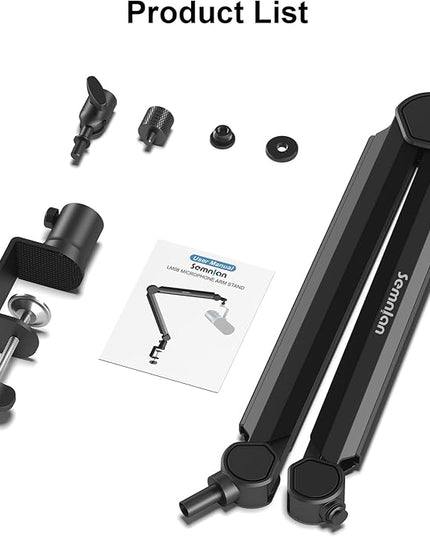 LM08 Mic Arm Stand, 360° Microphone Stand with Cable Management Channels, Desk Clamp, Thread Adapter, Fully Adjustable Built Podcast Mic Boom Arm for Streaming Gaming Recording Black
