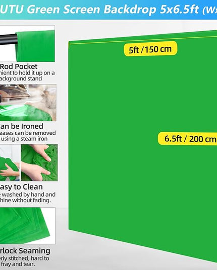 Green Screen Backdrop Kit with Stand, 5X6.5ft Portable Green Screen Backdrop with Stand kit, GreenScreen Background with Stand Carrying Bag Clamp for Streaming Video Zoom