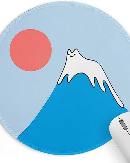 Snow Cat Round Mouse Pad 8.6 x 8.6 Inch, Cute Funny Mousepad for Laptop Gaming, Stitched Edge Non-Slip Rubber Base, Home Office Decor Desk Accessories