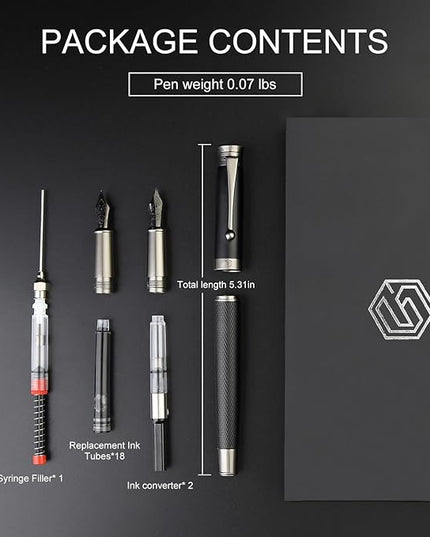 GC QUILL Fountain Pen Set - Fine & Medium Nibs, Includes 18 Ink Cartridges, Ink Refill Converter & Syringe Filler, Gift for Writing, Journaling & Calligraphy MU-13