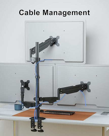Pholiten Triple Monitor Stand, Mount for 3 Screens up to 32 inches & 22lbs Each, Full Motion Gas Spring Monitor Arm with Clamp Mounting, for Desktops, Computer Monitors