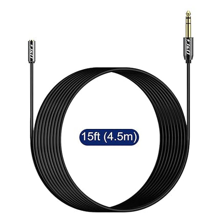 J&D 6.35mm (1/4 inch) to 3.5mm (1/8 inch) Headphone Jack Adapter 15 Feet, Gold Plated 3.5mm Female TRS to 6.35mm Male TRS Stereo Audio Cable for Guitar Amp, Amplifiers, Headphones Extension Cable