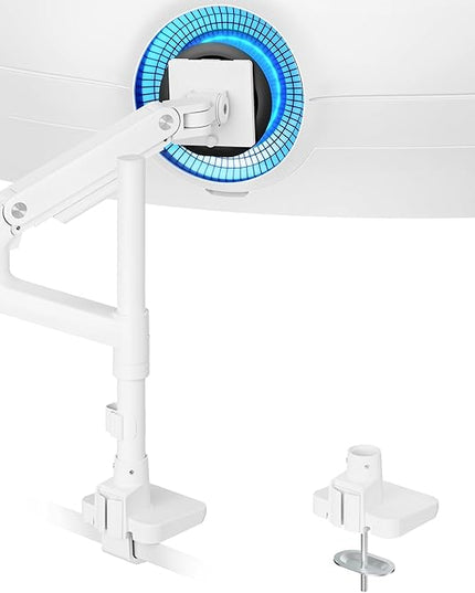 ARES WING Single Monitor Arm Desk Mount for 17-49 Inch Ultrawide Monitors, Heavy Duty Single Monitor Arm Holds 44 lbs, Full Motion Gas Spring Vertical Desk Mount, 75/100 VESA Mount, White