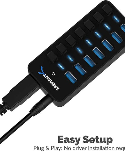 SABRENT 36W 7 Port USB 3.0 Hub with Individual Power Switches and LEDs Includes 36W 12V/3A Power Adapter (HB-BUP7)