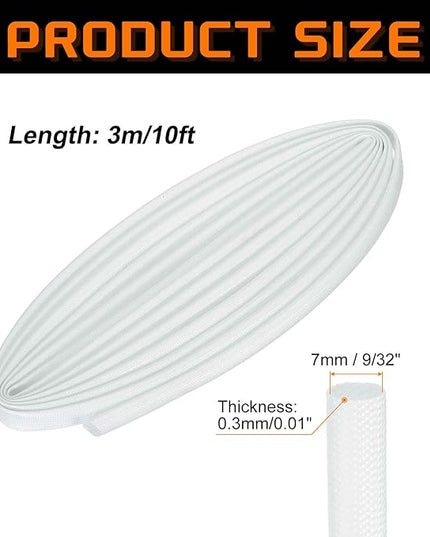 MECCANIXITY 10ft Braided Cable Sleeve, 9/32" ID 200C High Temperature 1500V Fiberglass Wire Insulation Cord Protector Organizer Wires Management for Motor Engine Fuel Line, White
