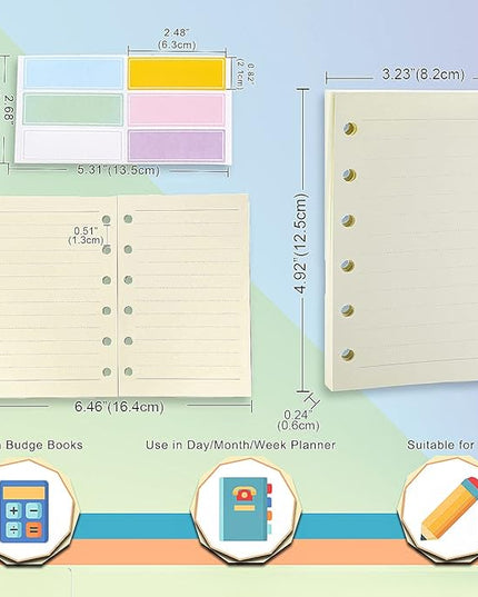 A7 Planner Refill,4 Packs per Set, Line Paper, A7 Binder Refills 6 Ring with Label Stickers Gift,Mini Binder Refills,6 hole/100gsm Thick Paper/4.84 x 3.23'', Harphia