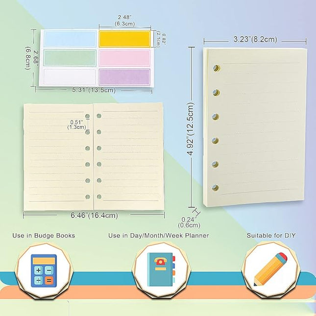 A7 Planner Refill,4 Packs per Set, Line Paper, A7 Binder Refills 6 Ring with Label Stickers Gift,Mini Binder Refills,6 hole/100gsm Thick Paper/4.84 x 3.23'', Harphia