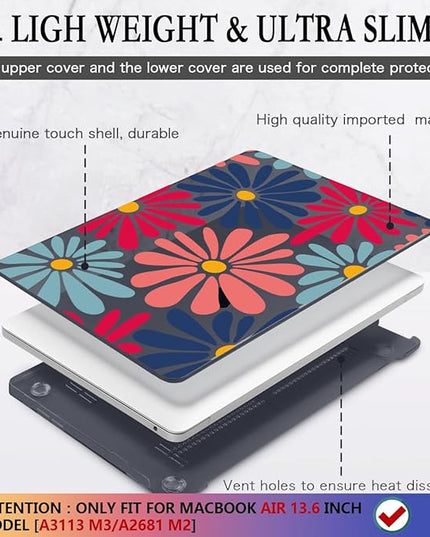 CISSOOK Compatible with MacBook Air 13 inch Case 2025 2024 2023 2022 Release M4 M3 M2 Chip, Plastic Hard Shell Cover Keyboard Skin for MacBook Air 13.6 inch A3240 A3113 A2681, Daisy Flowers