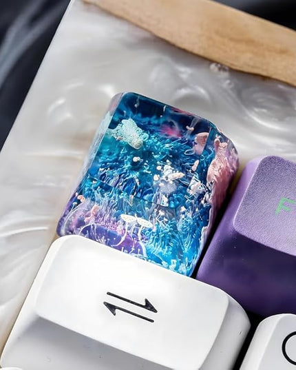 Blue and Pink Sea Coral Reef Ocean Artisan Keycap R1 SA Profile Custom Keycaps 1U ESC Handmade Gaming Resin Key Cap Cherry MX Switch Compatible Mechanical Keyboard Lover Gift