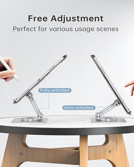 Tablet Stand Adjustable with 360° Swivel Base Aluminum Tablet Stand Holder for iPad/Samsung/iPad Pro Air Mini/Galaxy/Switch, Sliver