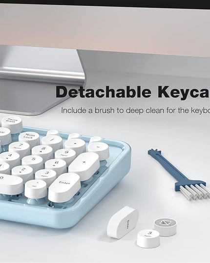 MOFII Wireless Keyboard and Mouse Combo, Computer Full Size 2.4G Plug and Play Wireless Typewriter Retro Round Keyboard and Mouse Set for Windows, Computer, Desktop, PC, Notebook - (Light Blue)