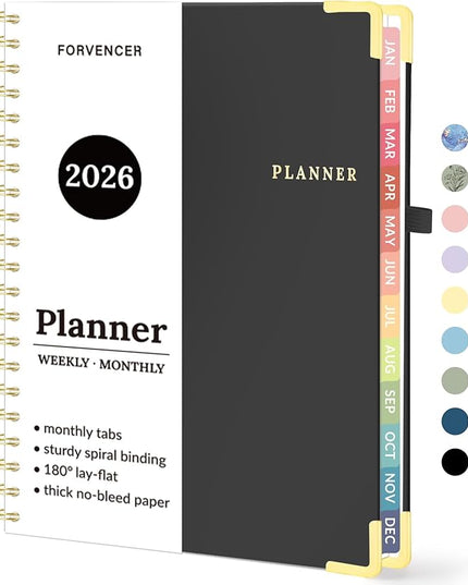 2026 Planner, Forvencer Calendar Planner Weekly and Monthly, Jan 2026-Dec 2026, 8.5" X 11", Hardcover Agenda Book, Daily Journal Organizer with Inner Pocket, Notebook for Office School, A4, Black