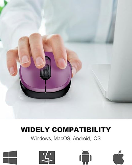WisFox 2.4G Wireless Mouse for Laptop, Ergonomic Computer Mouse with USB Receiver and Type-C Adapter, 3 Adjustable Levels, 6 Button Cordless Wireless Mice for Windows Mac PC Notebook (Purple)