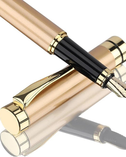 Tiankool Luxury Fountain Pen,Fine Nib, Exquisite Pen Gift Set for Men&Women-Includes 10 Ink Cartridges&Ink Converter- Nice Pens - Gold