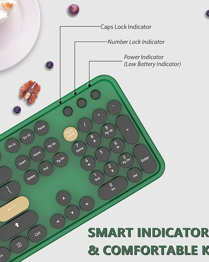 Kootop Wireless Keyboard,Cute Colorful 104 Keys Typewriter Retro Round Keycaps Keyboard for PC Laptop,Desktop,Windows, Home and Office Keyboards (Black Green)