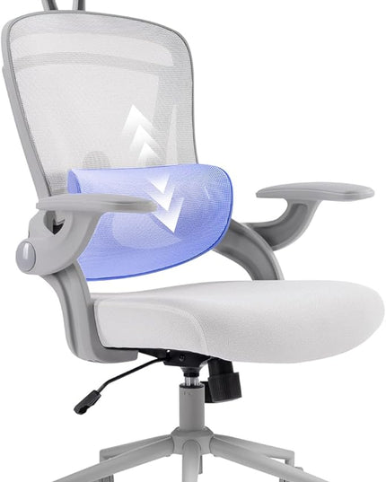 Nouhaus Ergo Fit Ergonomic Mesh Office Chair High Back Adjustable Lumbar Support Headrest and Adjustable Flip-up Armrests, Comfy Desk Chairs Swivel Computer Gaming Chair Tilt Function(N20, White)