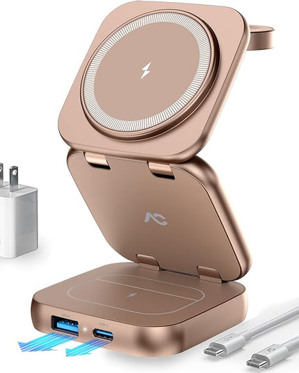 5-in-1 Wireless Charger for MagSafe, AC ISLAND Portable Travel Charging Station, 35W Max Fast Foldable Magnetic Stand, Evolved for iPhone 17-12 & Air Series, Apple Watch, AirPods (with 35W Adapter)