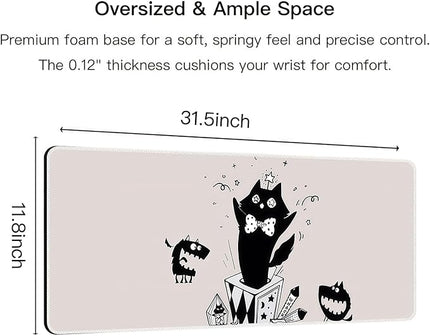 Large Mouse Pad for Desk, XXL Non-Slip Long Extended Gaming Mouse Mat Protector with Waterproof Rubber Base Stitched Edges for Office, Computer, Keyboard, Laptop and Home (Surprise Cat)