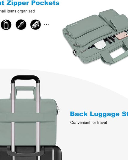 MOSISO Laptop Shoulder Bag 15.6 inch, 15-15.6 inch Computer Bag Compatible with MacBook Pro 16 inch, HP, Dell, Lenovo, Notebook with 2 Raised&1 Flapover&1 Horizontal Pocket&Handle&Belt, Antique Green