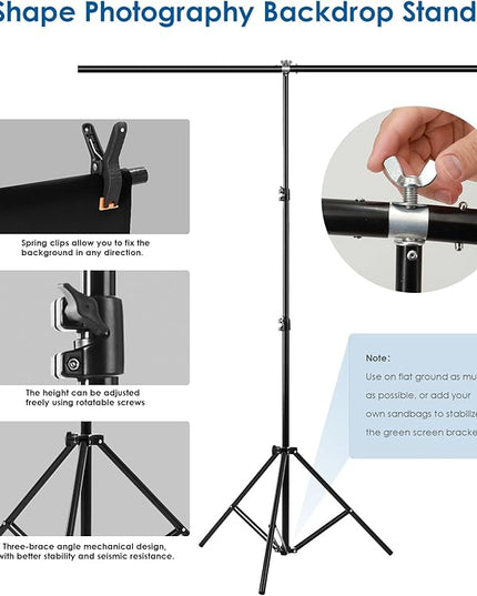 Black Screen Backdrop Kit, Portable Blackscreen Background with T-Shaped Stand, 5 Clamps & Carrying Bag for Photography, Streaming, Zoom, Gaming, (Black, 6.5 Feet X 5.0 Feet)