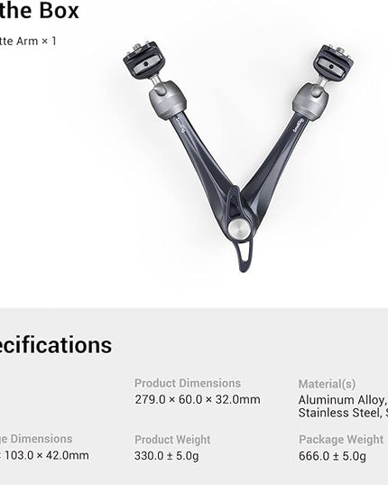 SMALLRIG Rosette Magic Arm 11 Inch with Ball Head, 1/4"-20 Screws, and Anti-Twist Pins, for Cameras/iPads/Monitors/LED Lights/Smartphones/Action Cameras, Max Load Capacity 3kg