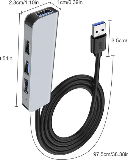 MEIRIYFA USB 3.0 Hub, 4 in 1 USB Hub Splitter Aluminium USB Extender Hub 1* USB3.0 Port (5Gbps)+ 3* USB2.0 Port (480Mbps) for Desktop, Laptop, Flash Drive, PC, Keyboards - 1M