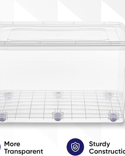 Superio Storage Bins with Lids- Clear Boxes for Organizing, Stackable Plastic Containers- BPA Free, Non-Toxic, Odor Free, Organizer for Home, Office, Dorm (6 Pack, 44 Qt (Wheeled))