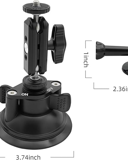 Double Layer Suction Cup Mount with Double Ball Head Magic Arm, 1/4" Screw 360° Rotating Camera Mount Compatible with GoPro Hero, Insta360 X3, DJI Osmo, Action Camera, Phones for Car Windshield
