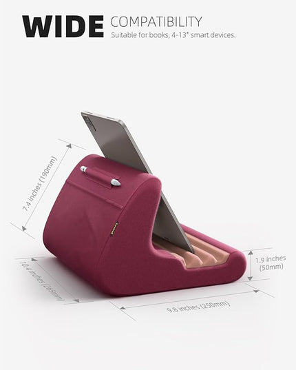 Lamicall Tablet Holder, Tablet Pillow Stand - Tablet Pillow Soft Pad for Bed and Lap, with Stylus Mount & Pocket, for iPad Pro 12.9, Air, Mini, Kindle, Galaxy Tab and 4-13" Tablet, Dark Red