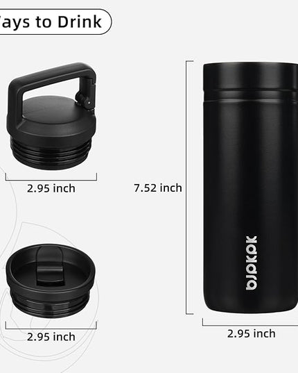 BJPKPK Insulated Water Bottle with 2 Lids,20 oz Double Wall Stainless Steel Vacuum Tumbler Travel Coffee Mug,Wide Mouth Thermal Cup,Black