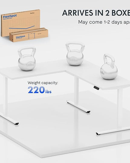 FLEXISPOT L Shaped Standing Desk, 71 x 63 Inch Electric Height Adjustable Corner Desk, Sit Stand Computer Workstation, Preset Controller, Home Office, White Frame with White Top