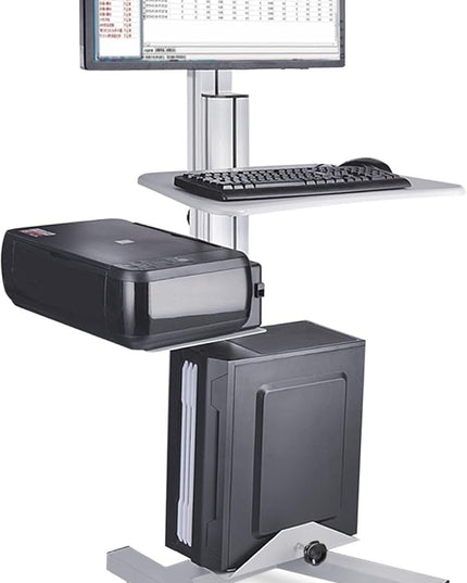 Yescom Mobile Computer Cart Rolling PC Stand Desk Workstation on Wheels with Monitor Mount Adjustable Keyboard Tray CPU Printer Holder for Hospital Clinic School Office Silver
