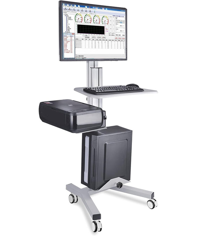 Yescom Mobile Computer Cart Rolling PC Stand Desk Workstation on Wheels with Monitor Mount Adjustable Keyboard Tray CPU Printer Holder for Hospital Clinic School Office Silver