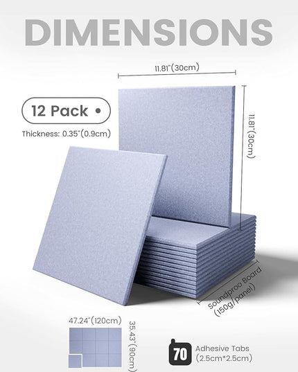 Fluxynara Large Felt Bulletin Board 48" x 36" Cork Board Alternative-12 Pack with 70 Safe Removable Adhesive Tabs, Cork Boards for Walls Cork Board for Home Office Classroom Pin Board-Soft Periwinkle