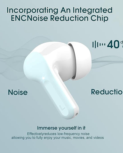 Wireless Earbuds, Bluetooth 5.4 Headphones HiFi Stereo, Bluetooth Earbuds with ENC Noise Cancelling Mic, IP7 Waterproof in Ear Earphones, 48H, LED Display Ear buds for Pad Workout Sports, Azure