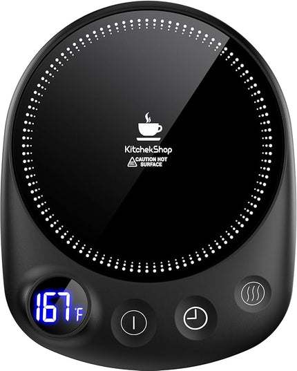 KitchekShop Coffee Mug Warmer - Fastest Heating & Highest Temperature, Coffee Cup Warmer for Desk Auto Shut Off, 4 Temp Settings & 1-12H Timer, Smart Electric Beverage Warmer for Coffee, Tea (Black)