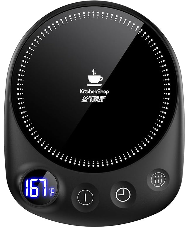 KitchekShop Coffee Mug Warmer - Fastest Heating & Highest Temperature, Coffee Cup Warmer for Desk Auto Shut Off, 4 Temp Settings & 1-12H Timer, Smart Electric Beverage Warmer for Coffee, Tea (Black)