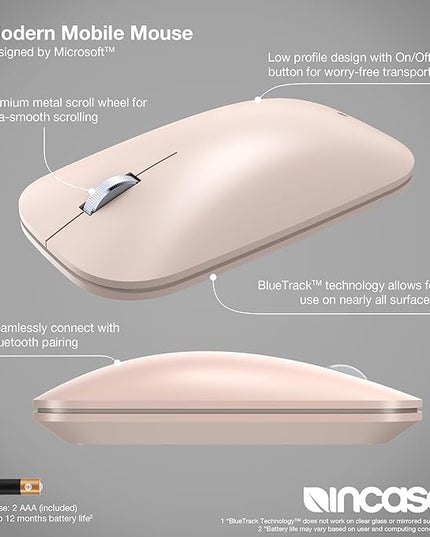 Incase Modern Mobile Mouse – Designed by Microsoft – Lightweight, Precision Navigation, Right/Left Hand Use, Scroll Wheel, BlueTrack Technology, Wireless Bluetooth for Mac/Windows/8/10/11 (Sandstone)