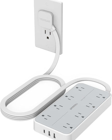 TESSAN Flat Plug Extension Cord 6 FT, Surge Protector Power Strip with 8 AC Outlets 3 USB (1 USB C), 1080 Joules, 1875W 15A, Multiple Wall Outlet Extender Station for Home Office School Dorm