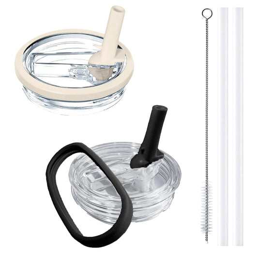 Aooiiysd 2 Pack Stanley Flip Straw Lid, with Leak Proof, Stanley Cup Accessories, Stanley Lids Replacement for Stanley Quencher H2.0 40 oz Tumbler (Only), BPA Free (Beige and Black Set)