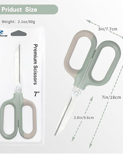DuoVogue Green Office Scissors with Comfort-Grip Handles, Cute scissors, Sharp Craft Scissors for DIY Art, Sewing, Fabric, Student, Teacher, and Home Use(7", Green-2Pack)