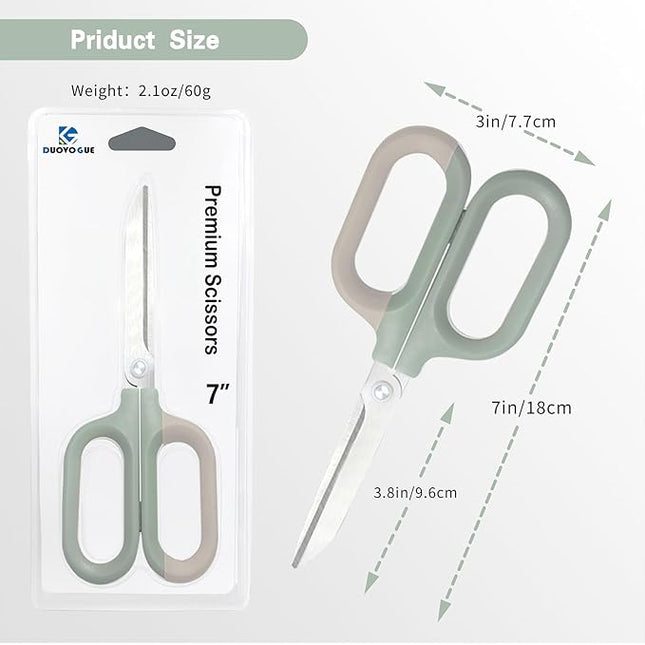 DuoVogue Green Office Scissors with Comfort-Grip Handles, Cute scissors, Sharp Craft Scissors for DIY Art, Sewing, Fabric, Student, Teacher, and Home Use(7", Green-2Pack)