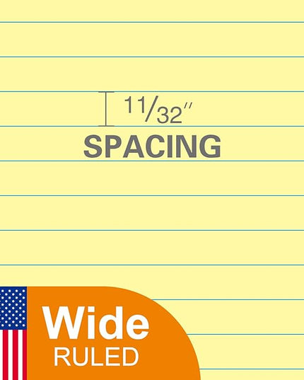 KAISA Loose Leaf Notebook Paper, Wide Ruled, 300 Sheets Per Lined Paper, 8" x 10.5", 3 Hole Punched for 3 Ring Binder, Canary, Made In USA